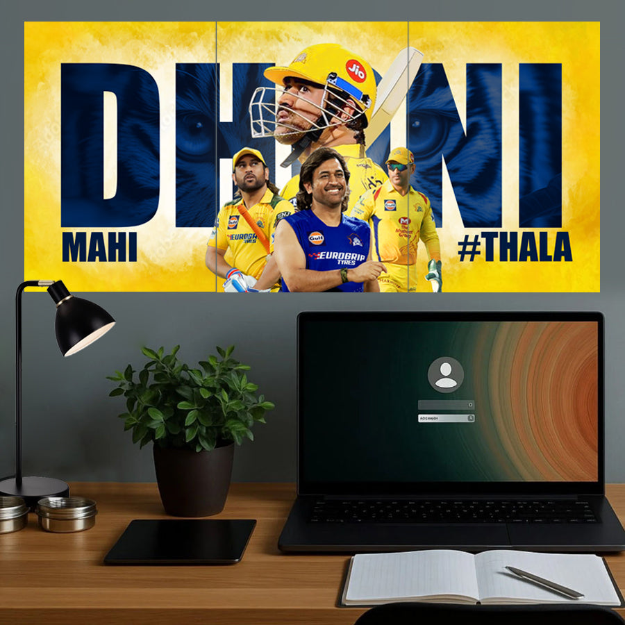 MS Dhoni Wall Poster Set (Pack of 3, A4 Size, 300 GSM)