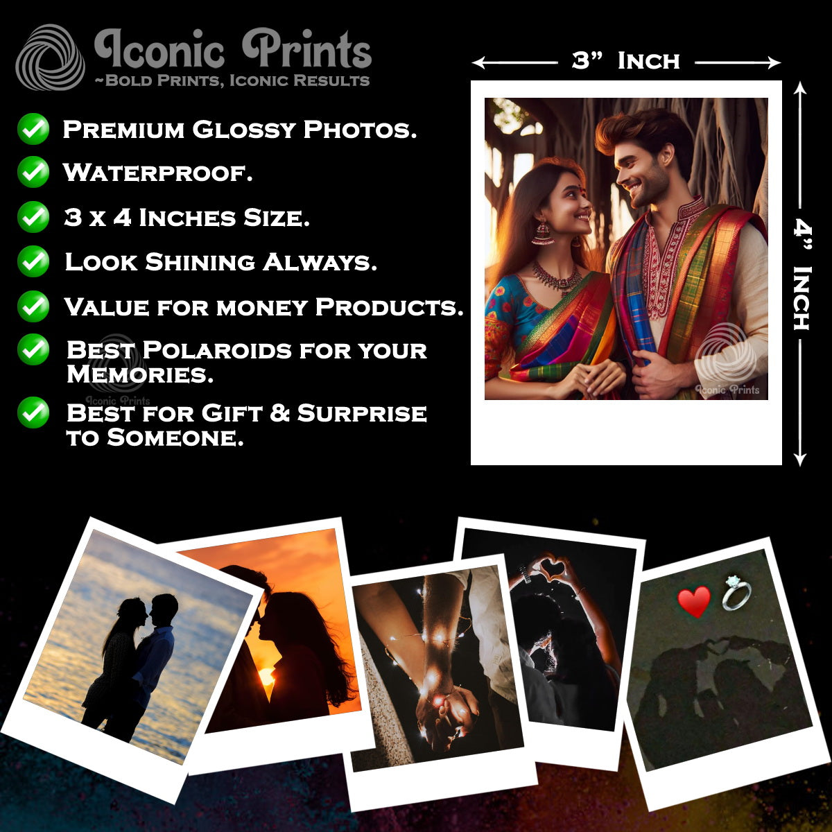 Personalized Gifts Polaroid Photo Prints Customized (Pack of 36) – 3x4 inch | Best Gift for Couples, Family & Friends