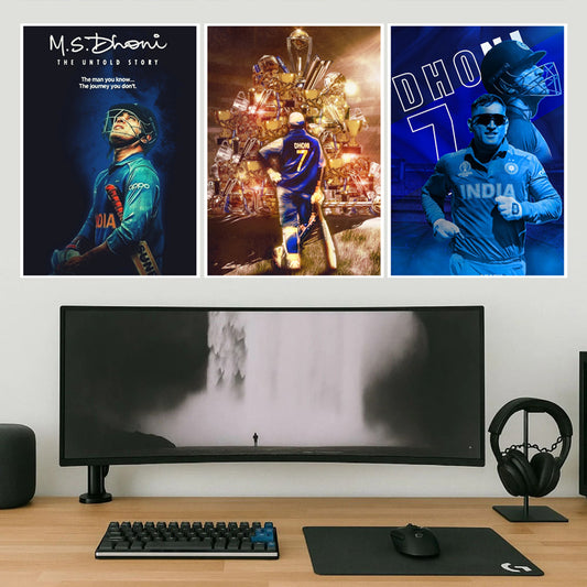MS Dhoni Poster – Pack of 3 | A4 Size | Iconic Wall Decor for Cricket Lovers & Fans