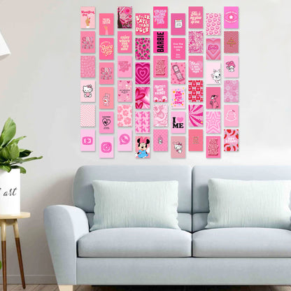 Aesthetic Pink Wall Poster Card Combo – Set of 54 (A6 Size) | Trendy & Minimal Wall Decor for Bedroom, Office, Cafe, Hostel