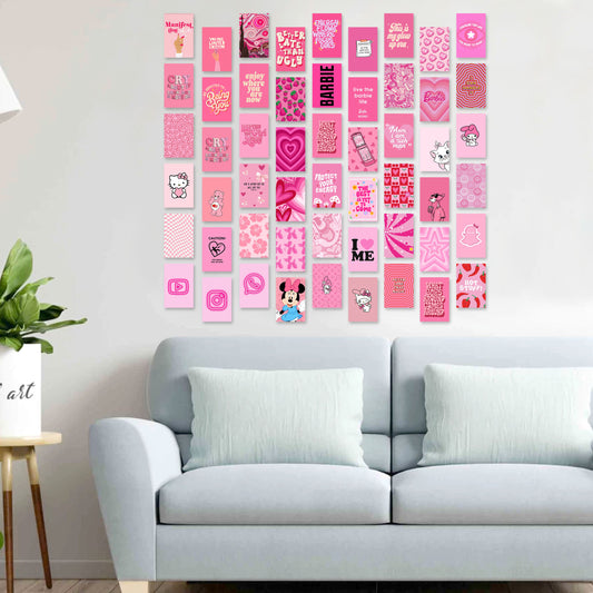 Aesthetic Pink Wall Poster Card Combo – Set of 54 (A6 Size) | Trendy & Minimal Wall Decor for Bedroom, Office, Cafe, Hostel
