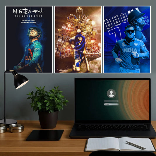 MS Dhoni Poster – Pack of 3 | A4 Size | Iconic Wall Decor for Cricket Lovers & Fans