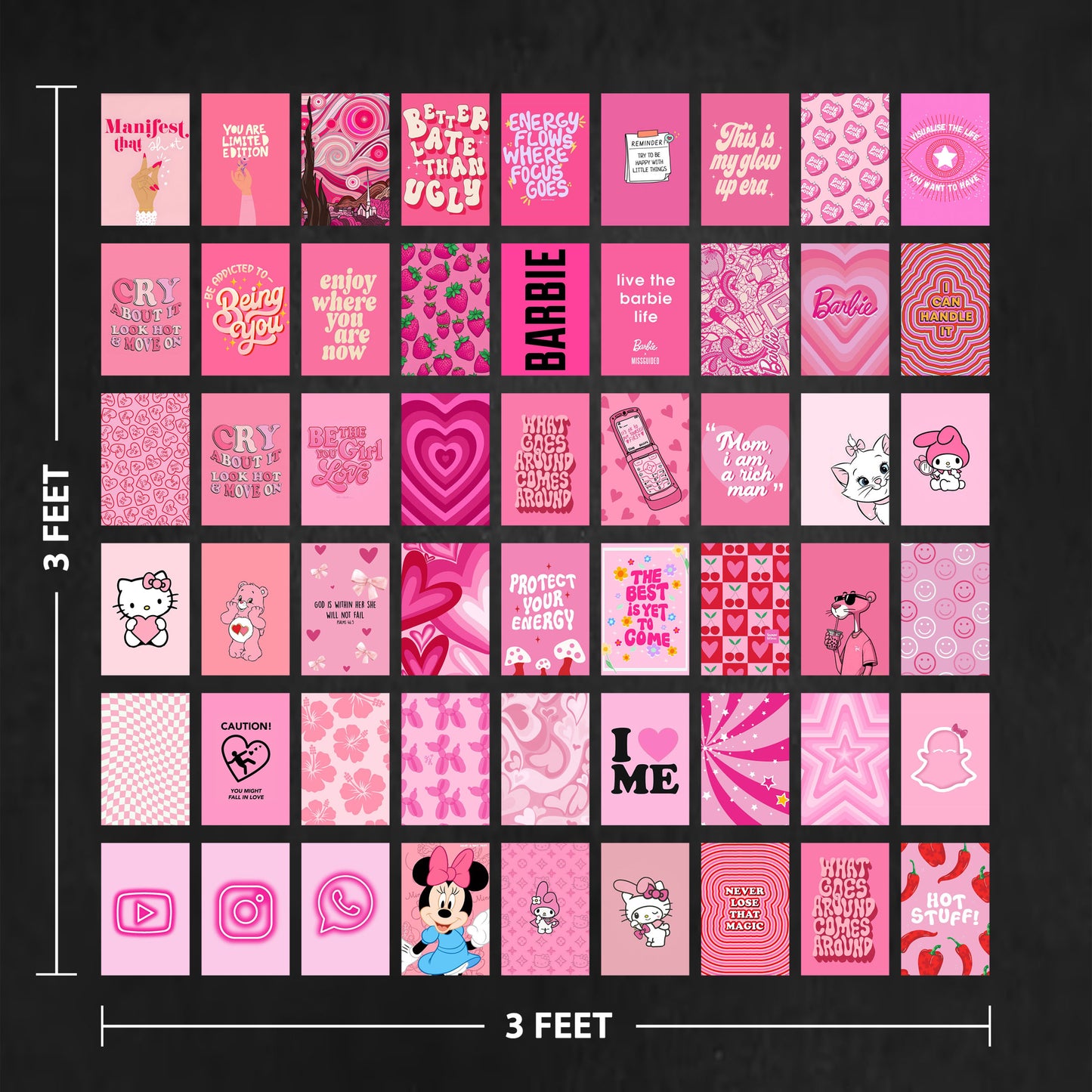 Aesthetic Pink Wall Poster Card Combo – Set of 54 (A6 Size) | Trendy & Minimal Wall Decor for Bedroom, Office, Cafe, Hostel