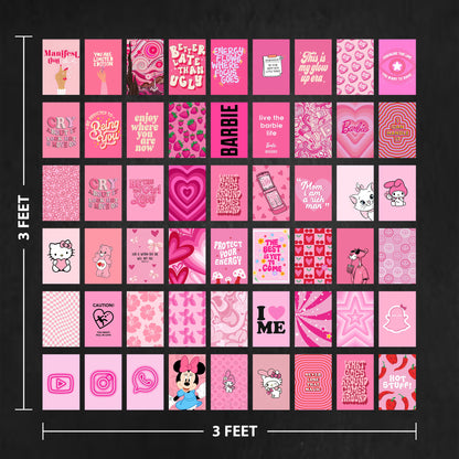 Aesthetic Pink Wall Poster Card Combo – Set of 54 (A6 Size) | Trendy & Minimal Wall Decor for Bedroom, Office, Cafe, Hostel