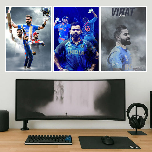 A4 Size Virat Kohli Poster – Pack of 3 | Iconic Wall Decor for Cricket Lovers & Fans
