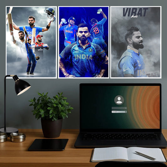 A4 Size Virat Kohli Poster – Pack of 3 | Iconic Wall Decor for Cricket Lovers & Fans