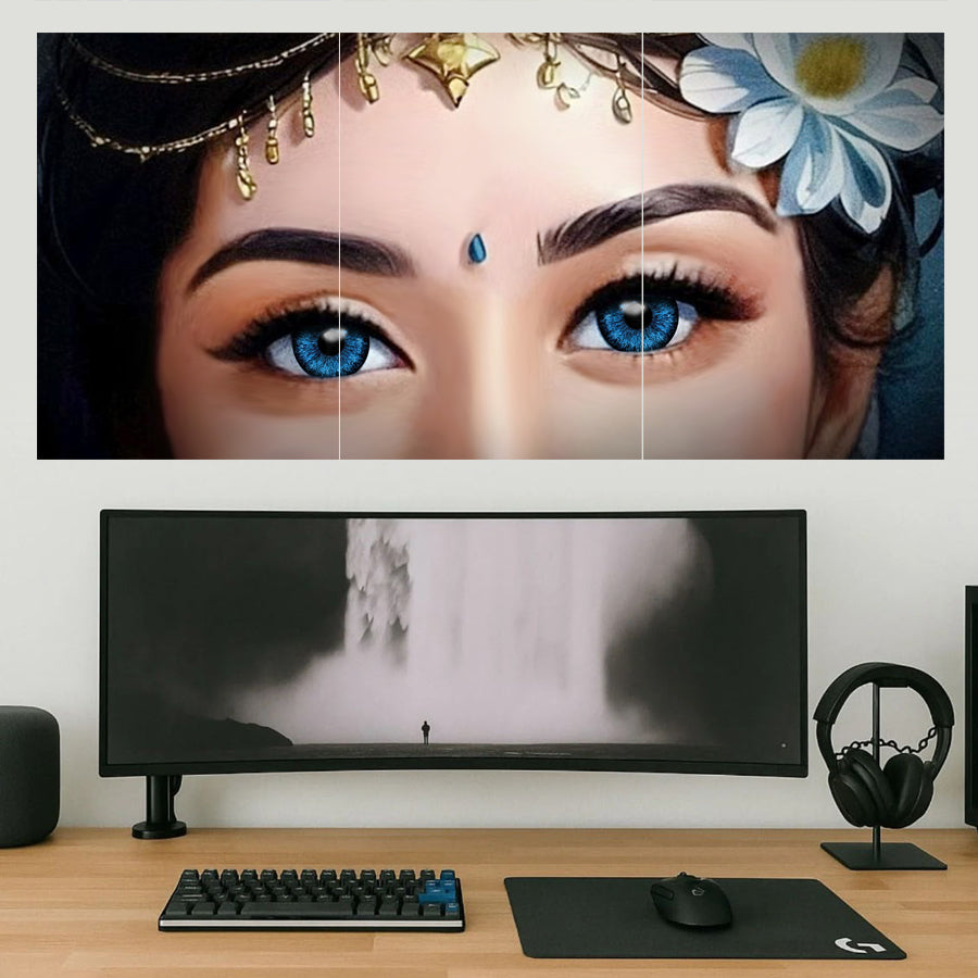 Radha Rani Cute Eyes Posters – Set of 3 | 300 GSM | Glossy Laminated | Premium Wall Decor