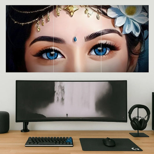 Radha Rani Cute Eyes Posters – Set of 3 | 300 GSM | Glossy Laminated | Premium Wall Decor